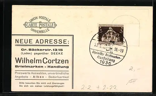 Künstler-AK Hamburg, Wilhelm Cortzen Briefmarken-Handlung, Gr. Bäckerstr. 13-15, Postgeschichte