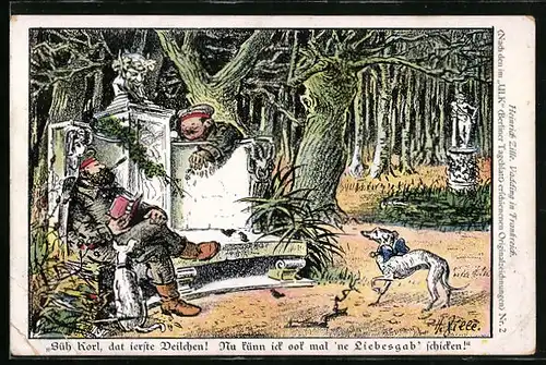 Künstler-AK Heinrich Zille: Soldat will Veilchen als Liebesgabe nach Hause schicken