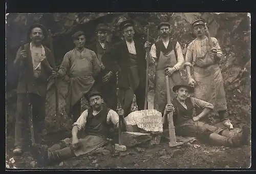 Foto-AK Kupferberg, Arbeiter im Steinbruch Kupferberg