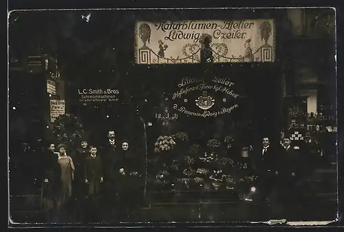 Foto-AK München, Geschäft Naturblumen-Atelier Ludwig Czeiler
