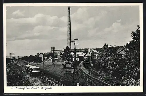 AK Frielendorf /Bez. Kassel, Kohle-Bergwerk mit Bahn