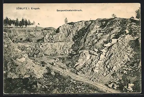 AK Zöblitz i. Erzgeb., Serpentinsteinbruch aus der Vogelschau