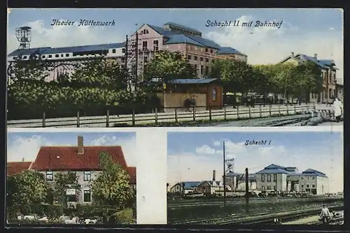 AK Broistedt, Ilseder Hüttenwerk, Schacht II mit Bahnhof und Schacht I, Bergbau