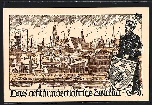 Künstler-AK Zwickau, Jubiläums-Karte zur 800-Jahr-Feier 1935, Bergmann