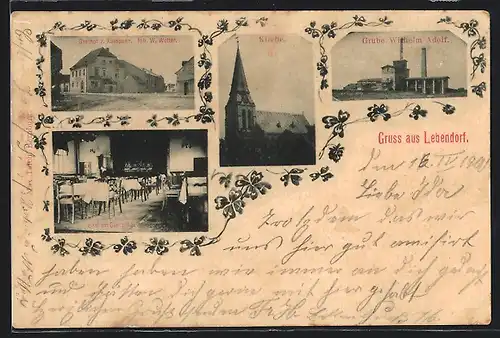 AK Lebendorf, Gasthof zum Ausspann, Inh. W. Wolter, Kirche, Grube Wilhelm Adolf, Kohle