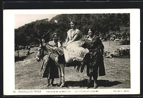 AK Andalucía Típica, Escenas de la Romeria, Spanierinnen mit Maultier