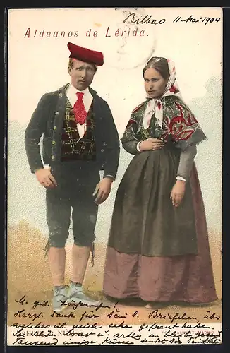 AK Aldeanos de Lérida, Spanisches Paar in Tracht