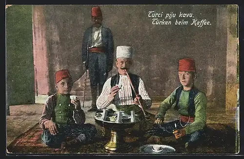 AK Türke mit zwei Jungen beim Kaffee