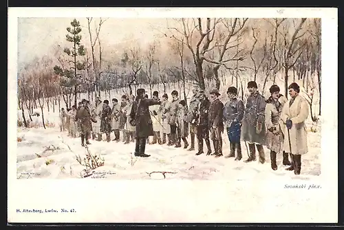 AK Ukrainer in einer Reihe im Schnee