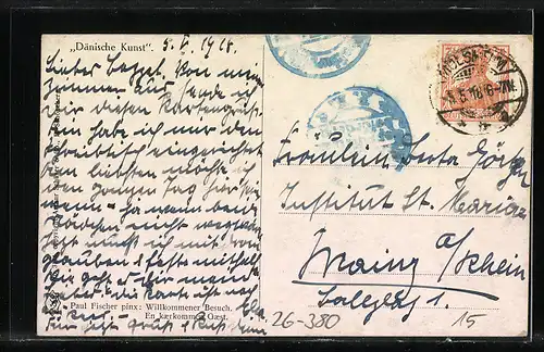 AK Junger Mann mit Tennisschläger besucht die Damen beim Frühstück