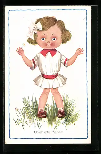 Künstler-AK H.S.B.: Über alle Massen, Kleines Mädchen mit grossem Kopf
