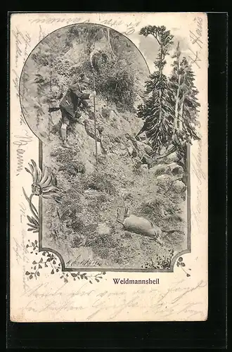 Künstler-AK Charles Scolik: Jäger mit erlegtem Wild