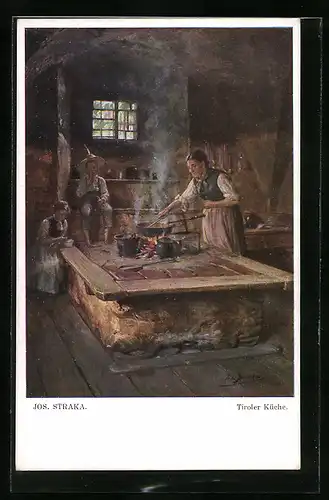Künstler-AK Josef Straka: Tiroler Küche