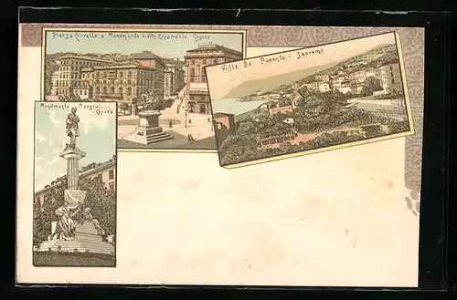 Lithographie Genova, Piazza Corvetto e Monumento a Vitt. Emanuele, Sanremo