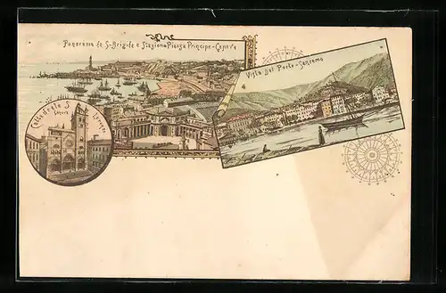 Lithographie Genova, Panorama da S. Brigida e Stazione Piazza Principe, Sanremo