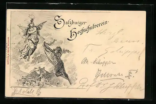 Künstler-AK Salzburg, Hochschulverein, Engel über Hohensalzburg