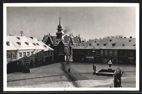 AK Jilemnice, Blick von oben auf den Marktplatz