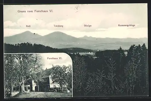 AK Deutsch Gabel, Forsthaus 6 und Blick auf die Berge des Kummergebirges