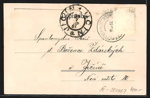 AK Vysoke nad Jizerou, Springbrunnen, Denkmal und Panoramaansicht