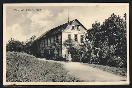 AK Bukoviny, Strassenpartie mit Blick auf ein Gebäude