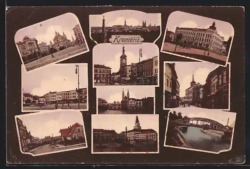AK Kromeríz, Kirche, Brücke, Strassenpartie