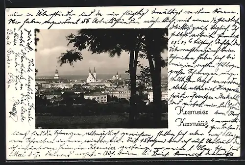 AK Kremsier, Teilansicht mit Kirche und Baum