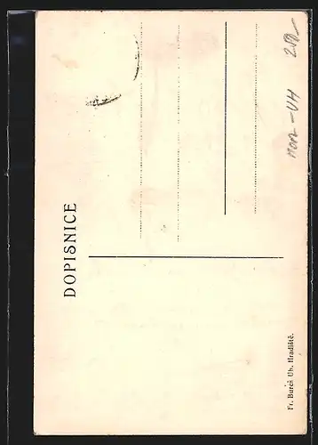 AK Uh. Hradiste, Strassenpartie, Denkmal, Frau in Tracht