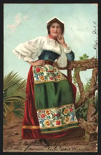 AK Frau in italienischer Tracht am Zaun
