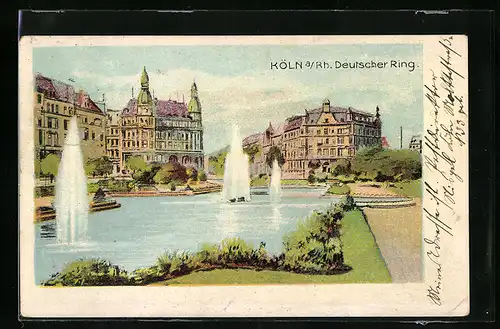 Lithographie Köln-Neustadt, Deutscher Ring, Brunnen