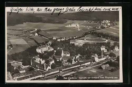 AK Bad Dürrheim, Kurpark mit Kurhaus vom Flugzeug aus gesehen