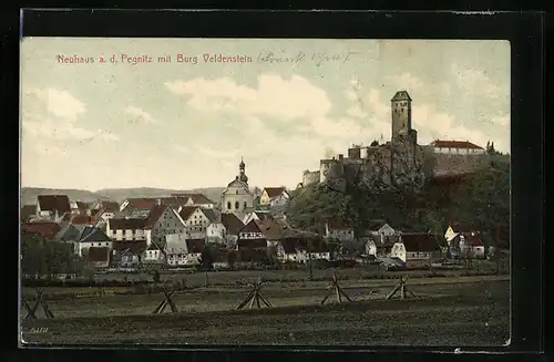 AK Neuhaus a. d. Pegnitz, Teilansicht mit Burg Veldenstein