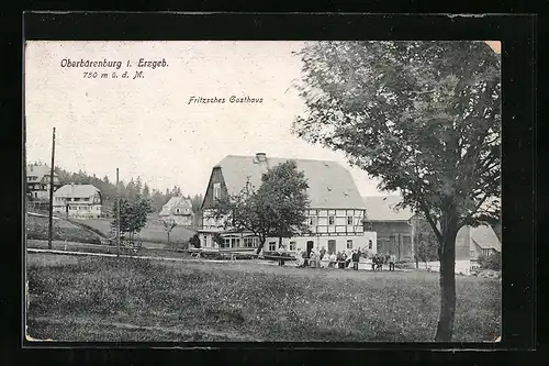 AK Oberbärenburg i. Erzgeb., Ortspartie mit Fritzsches Gasthaus