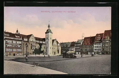 AK Freiberg, Obermarkt mit Rathaus