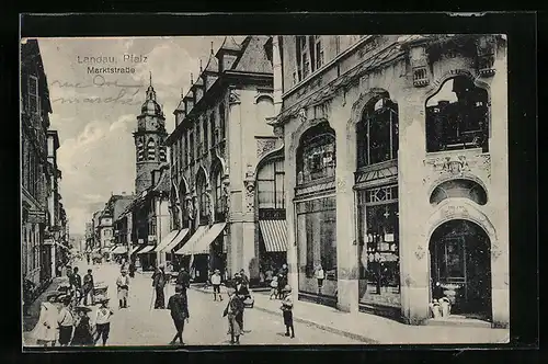 AK Landau /Pf., Marktstrasse mit Ladenfronten