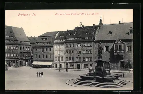 AK Freiberg i. Sa., Obermarkt und Denkmal Ottos des Reichen