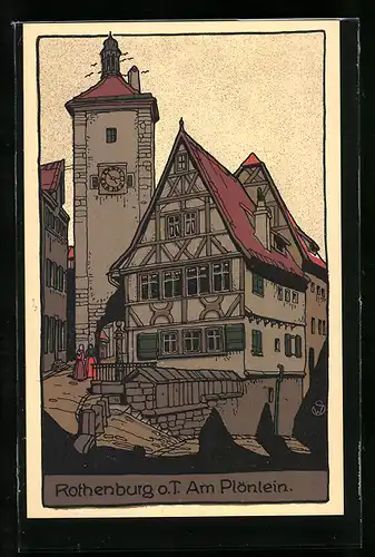 Steindruck-AK Rothenburg o. T., Partie am Plönlein