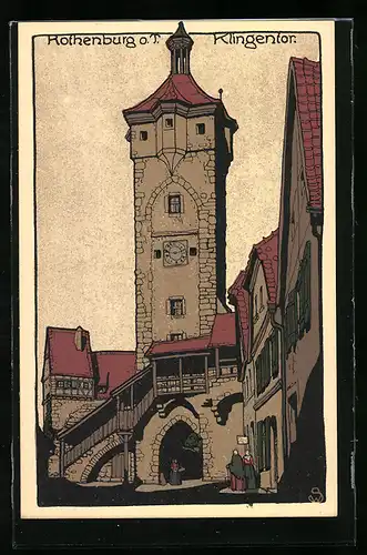 Steindruck-AK Rothenburg, am Klingentor
