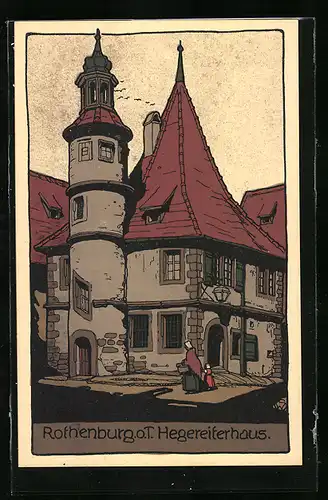 Steindruck-AK Rothenburg, Blick zum Hegereiterhaus