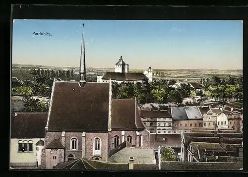 AK Pardubice, Blick von oben auf die Stadt