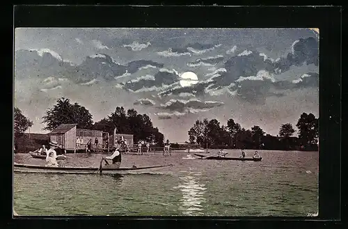 Künstler-AK Landskron, Schwimmschule unter dem Vollmond