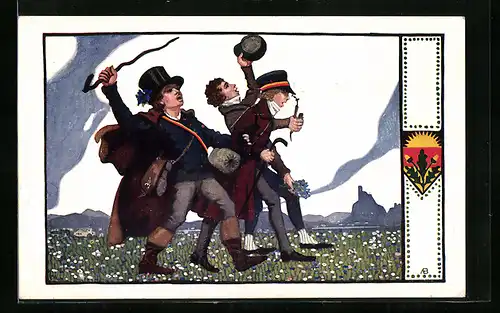 AK Deutscher Schulverein Nr. 147: Drei Wanderer auf den Weg