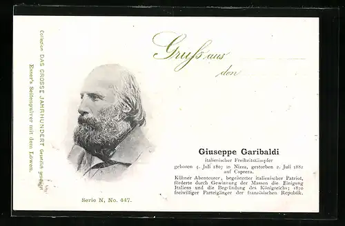 AK Giuseppe Garibaldi, italienischer Freiheitskämpfer, Serie N, Nr. 447