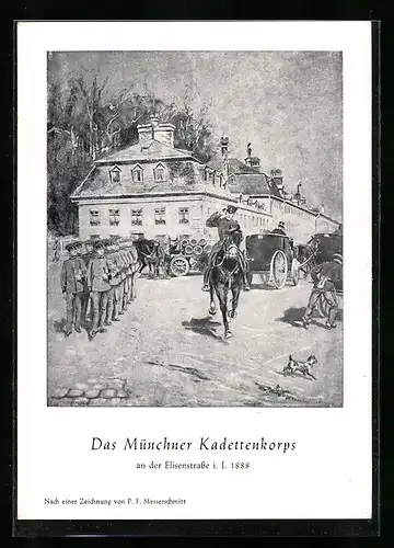 Künstler-AK München, Das Münchner Kadettenkorps an der Elisenstrasse i. J. 1888