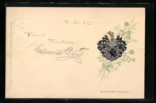 AK Buchhändler-Wappen mit Eule und Pegasus