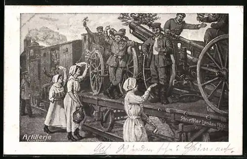 Künstler-AK sign. Strieffler: Transport der Artillerie