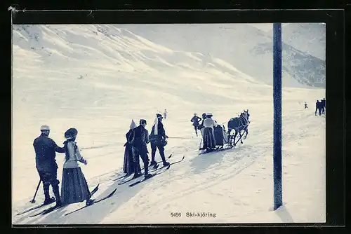 AK Ski-kjöring, Familien fahren Ski und Pferdeschlitten im Winter