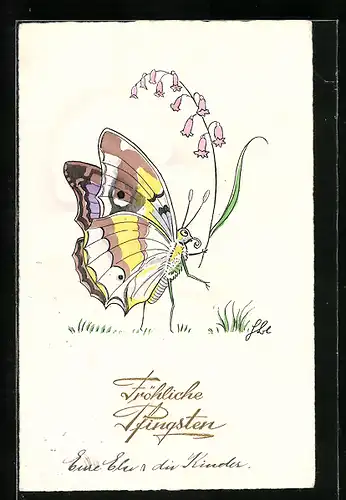Künstler-AK Kleiner Schmetterling mit Fingerhut