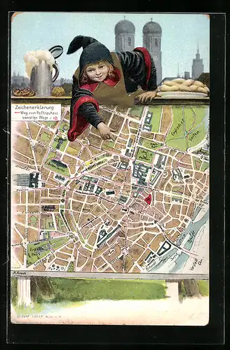 AK Münchner Kindl zeigt den Weg auf Landkarte