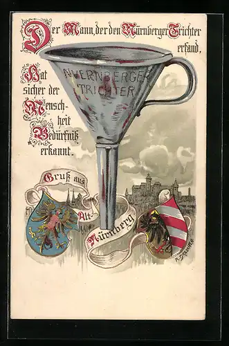 Künstler-AK Nürnberg, Nürnberger Trichter, Wappen