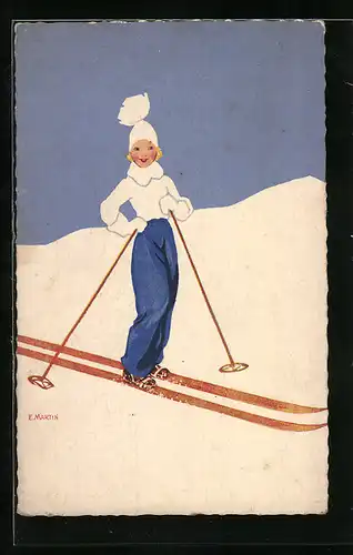 AK Junge Dame fährt im Winter gerne Ski